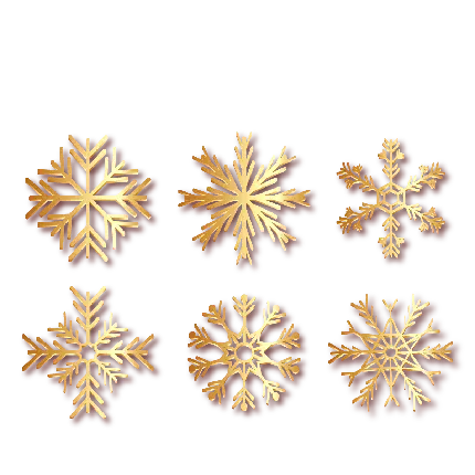 تصویر PNG دانه های برفی با شکل های مختلف به رنگ طلایی