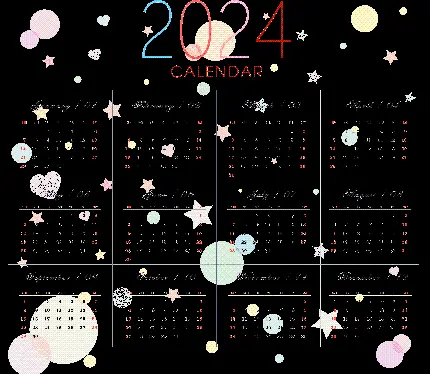 تصویر زیبا از تقویم 2024 برای چاپ‌ تقویم‌ دیواری اتاق نوجوان