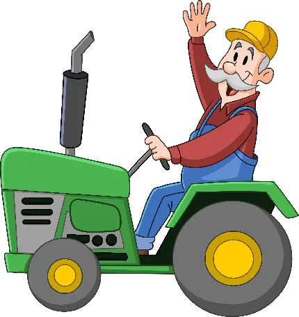 عکس پیرمرد کشاورز کارتونی سوار بر ماشین کشاورزی 