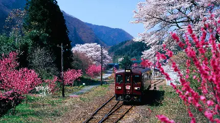 زمینه از طبیعت زیبای ژاپن و شکوفه های صورتی مناسب بکگراند 