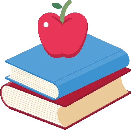 عکس png سیب قرمز روی کتاب های مدرسه با بهترین کیفیت