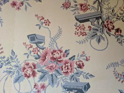 دانلود عکس دوربین مدار بسته کارتونی روی کاغذ دیواری خانه
