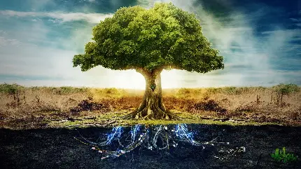 عکس سورئالیسم درخت زیبا و رویایی سرشار از زندگی