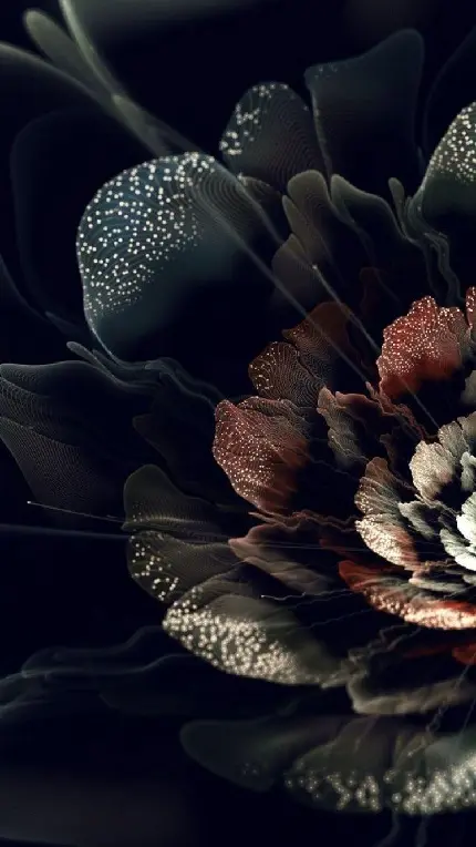 پس زمینه گل فراکتال مشکی با جزئیات زیبا برای گوشی آیفون