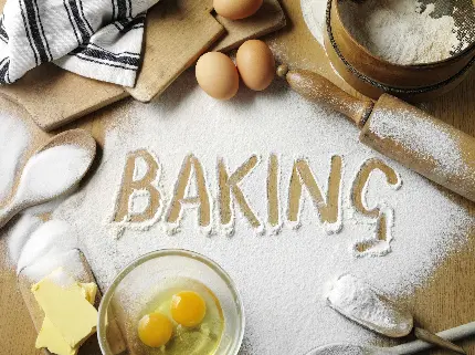 عکس نوشته baking و ظروف آشپزی مناسب تصویر زمینه کامپیوتر
