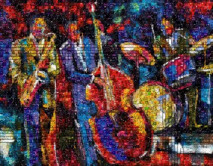 تصویر زمینه جالب با صدها قطعه کنار هم چیده شده با موضوع موسیقی جاز