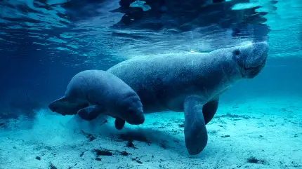 عکس زمینه با موضوع فیل دریایی در و فرزندش درحال شنا برای بکگراند لپ تاپ 