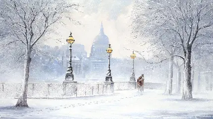 استوک نقاشی از منظره ی زمستانی و پوشیده از مه با القای حس سرما