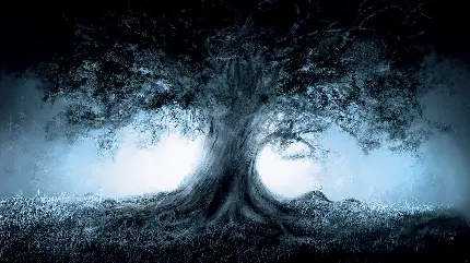 عکس هنری و فانتزی تک درخت پر شاخ و برگ