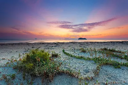 منظره دریایی زیبا هنگام غروب آفتاب با کیفیت بالا 