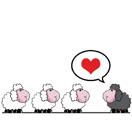 عکس کارتونی گوسفند سیاه در میان گوسفند های سفید