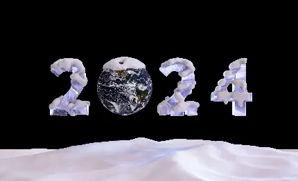 عکس کیوت برفی عدد 2024 با کیفیت بالا برای تبریک سال جدید میلادی 