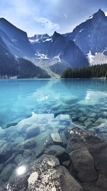 تصویر فوق العاده زیبا و شیک دریاچه آبی پر از آب کوهستانی 