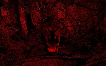 دانلود تصویر قرمز ادیت شده از غرش ببر و جنگل سرسبز