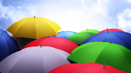 چتر های رنگارنگ کنار هم قرار گرفته شبیه به یک سپر دفاعی