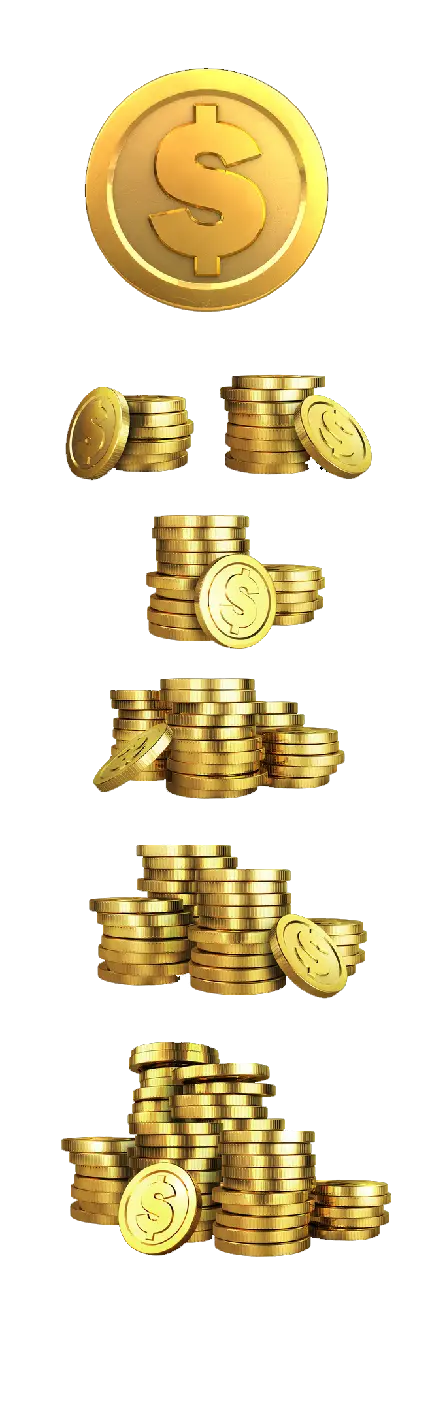 عکس PNG نماد پول روی سکه های طلایی برای شبکه های اجتماعی