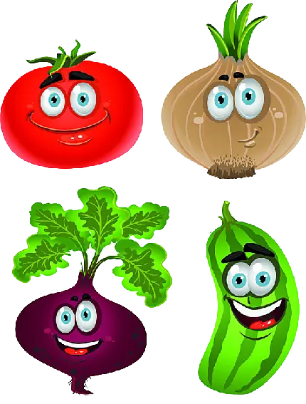 عکس گوجه فرنگی و دیگر سبزیجات کارتونی با پس زمینه شفاف