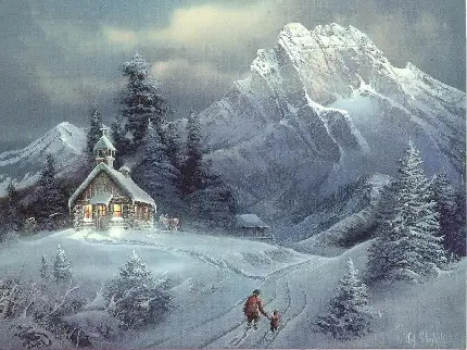عکس جالب از نقاشی کشیده شده در فصل زمستان کوهستان 