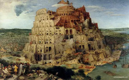 عکس زمینه نقاشی قدیمی برج بابل مناسب محیط ویندوز