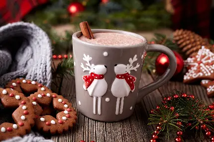 عکس پروفایل کریسمسی 2024 از ماگ شکلات داغ دلچسب و بیسکویت