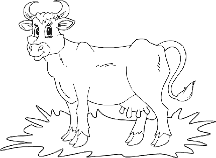 نقاشی گاو شیری کارتونی با شاخ های تیز 