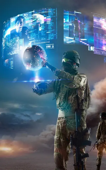 تصویر سرباز نظامی در آینده با تجهیزات و فناوری های جدید و ناشناخته