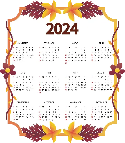 تصویر رایگان از تقویم جدید 2024 با کادر نارنجی زیبا