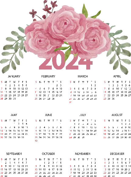 والپیپر‌ خوشگل از تقویم‌ میلادی 2024 با طراحی گل های صورتی بالای صفحه