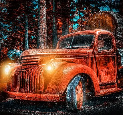 عکس ویرایش شده از ماشین قدیمی نارنجی