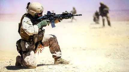 عکس از سرباز درحال شلیک به هدف با تفنگ ام۴ کارباین