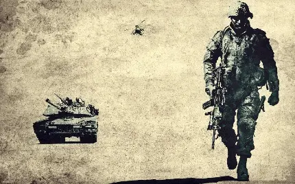 عکس پس زمینه جالب سرباز نظامی و تانک جنگی در بک قاب