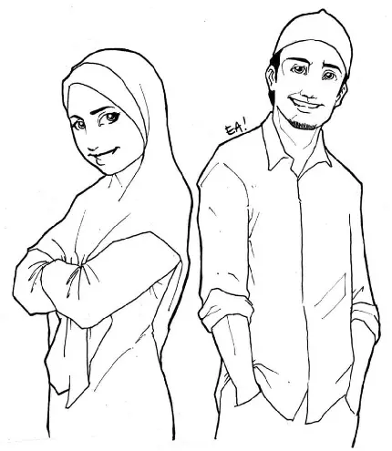 بهترین تصویر طراحی پسر و دختر جوان با تیپ اسلامی مرتب 