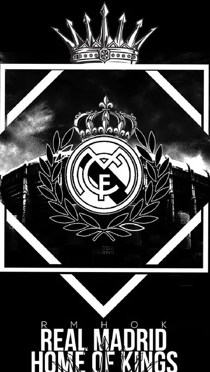 عکس زمینه شیک و تک از آرم لوگو باشگاه رئال مادرید در تم سیاه و سفید 