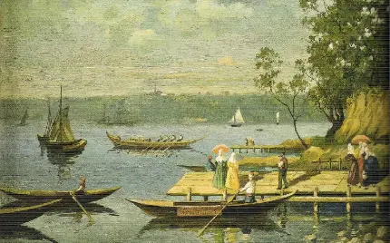 عکس نقاشی اسلامی قایق سواری در دریاچه با کیفیت بالا