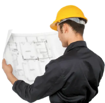 تصویر PNG مهندس عمران یا ساختمان بدون چهره در حال بررسی نقشه 