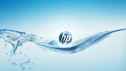 تصویر زمینه لوگو اچ پی hp روی موج آب زلال و شفاف برای لپ تاپ