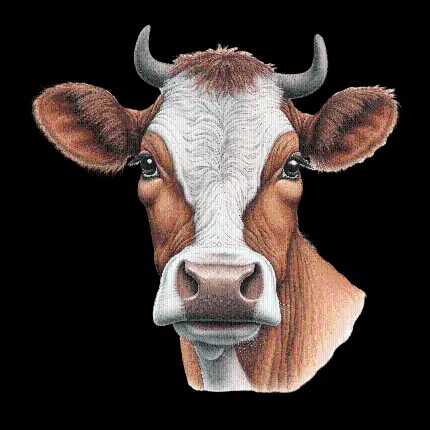 عکس گاو شاخدار با پیشانی سفید مخملی با پس زمینه شفاف