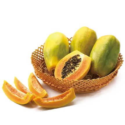 عکس دوربری شده میوه پاپایا با پوست نازک و صاف و سبز