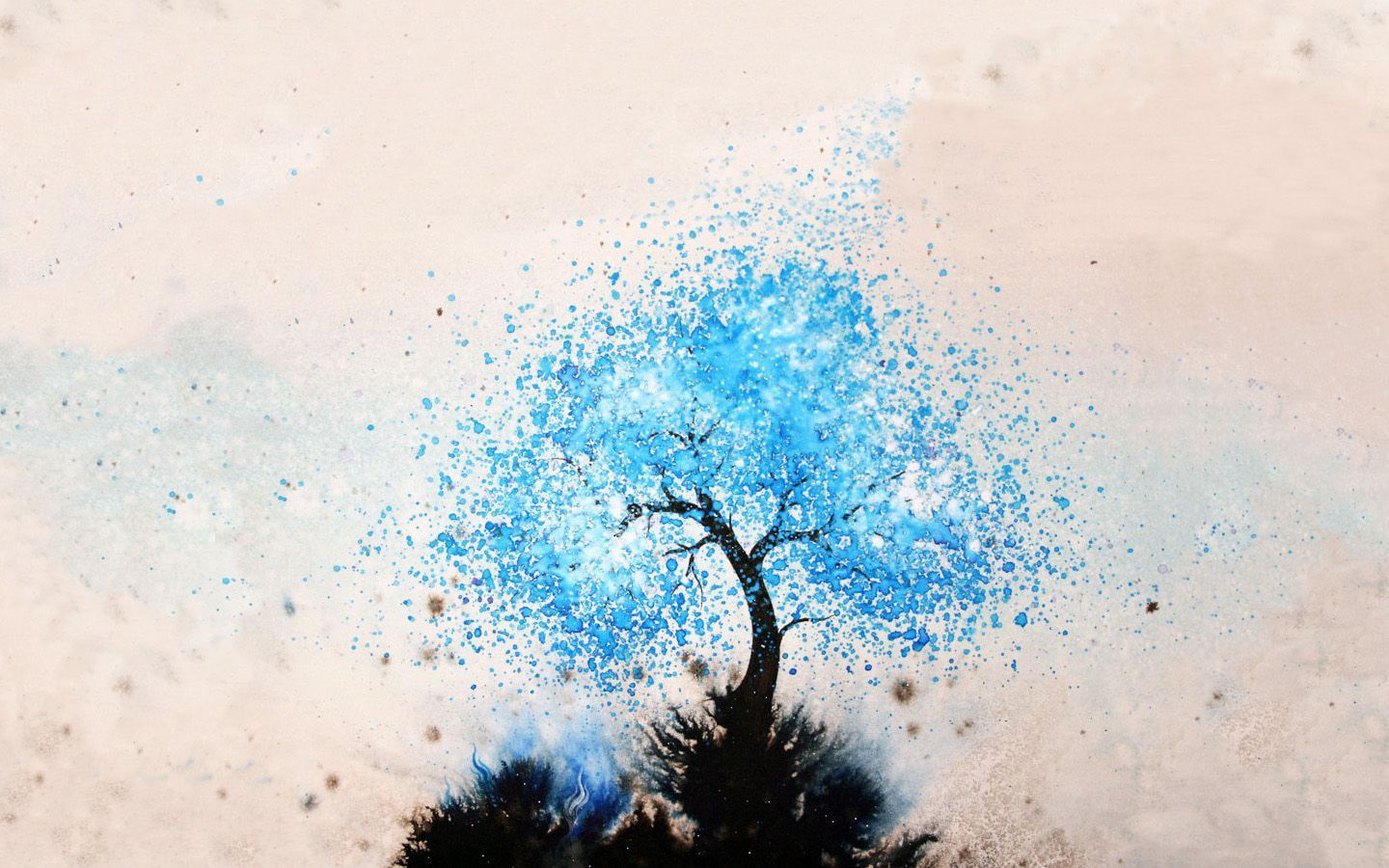 تصویر زمینه نقاشی درخت آبی با تکنیک رنگ پاشی