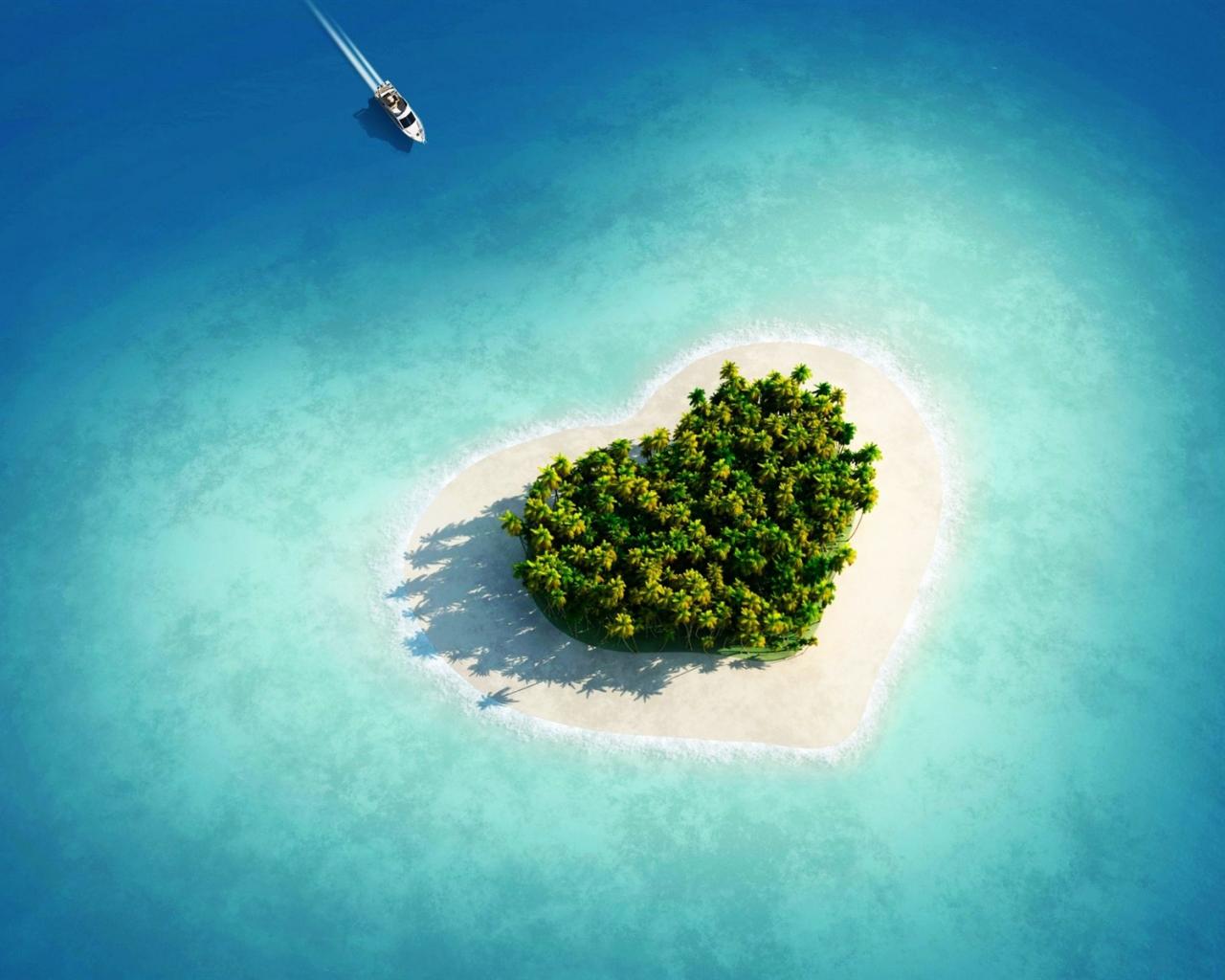 جذاب ترین تصویر زمینه رمانتیک و عاشقانه جزیره قلبی شکل