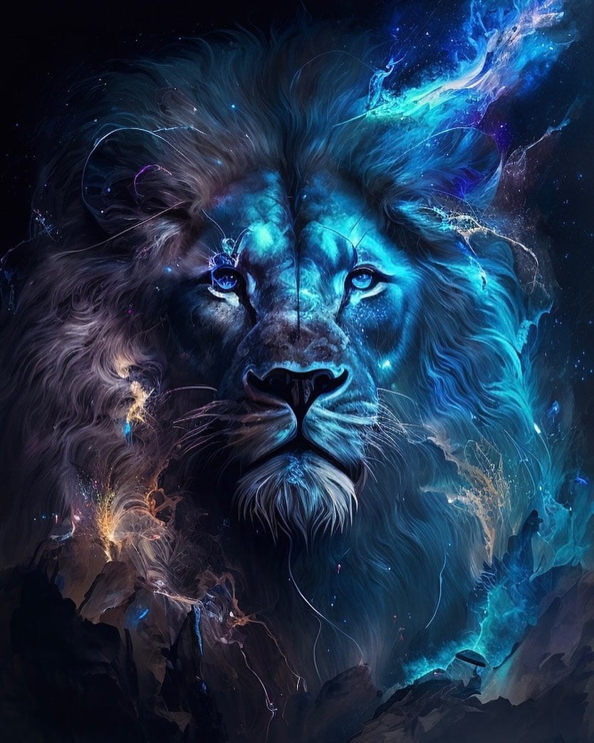 قشنگ ترین عکس شیر سلطان جنگل کیهانی آبی مخصوص پروفایل