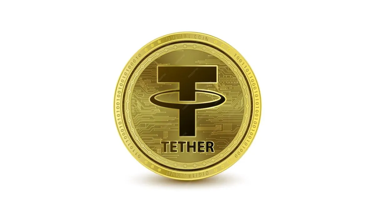 عکس سکه طلا با طرح لوگو تتر Tether با زمینه سفید 