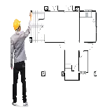 چاپ قاب موبایل و گوشی عکس مهندس و معمار در حال طراحی نقشه روی تخته سیاه 