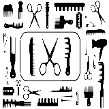 چاپ قاب موبایل و گوشی عکس PNG پی ان جی گرافیکی لوازم آرایشگری نظیر قیچی و شانه 