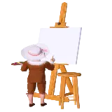 چاپ قاب موبایل و گوشی عکس عروسک نقاش با پالت رنگ در دستش جلوی تابلو نقاشی