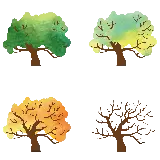 چاپ قاب موبایل و گوشی png عکس چهار فصل روی شاخ و برگ های درخت کارتونی