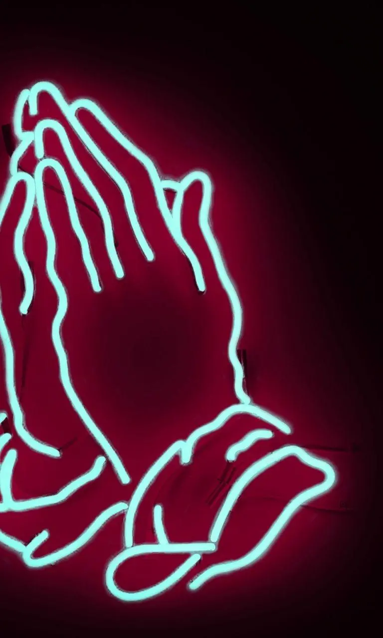 عکس نئونی دستان قرمز در حالت دعا با کیفیت بالا و رایگان