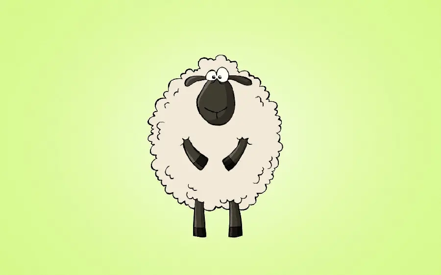 تصویر نقاشی کارتونی گوسفند در بک گراند سبز