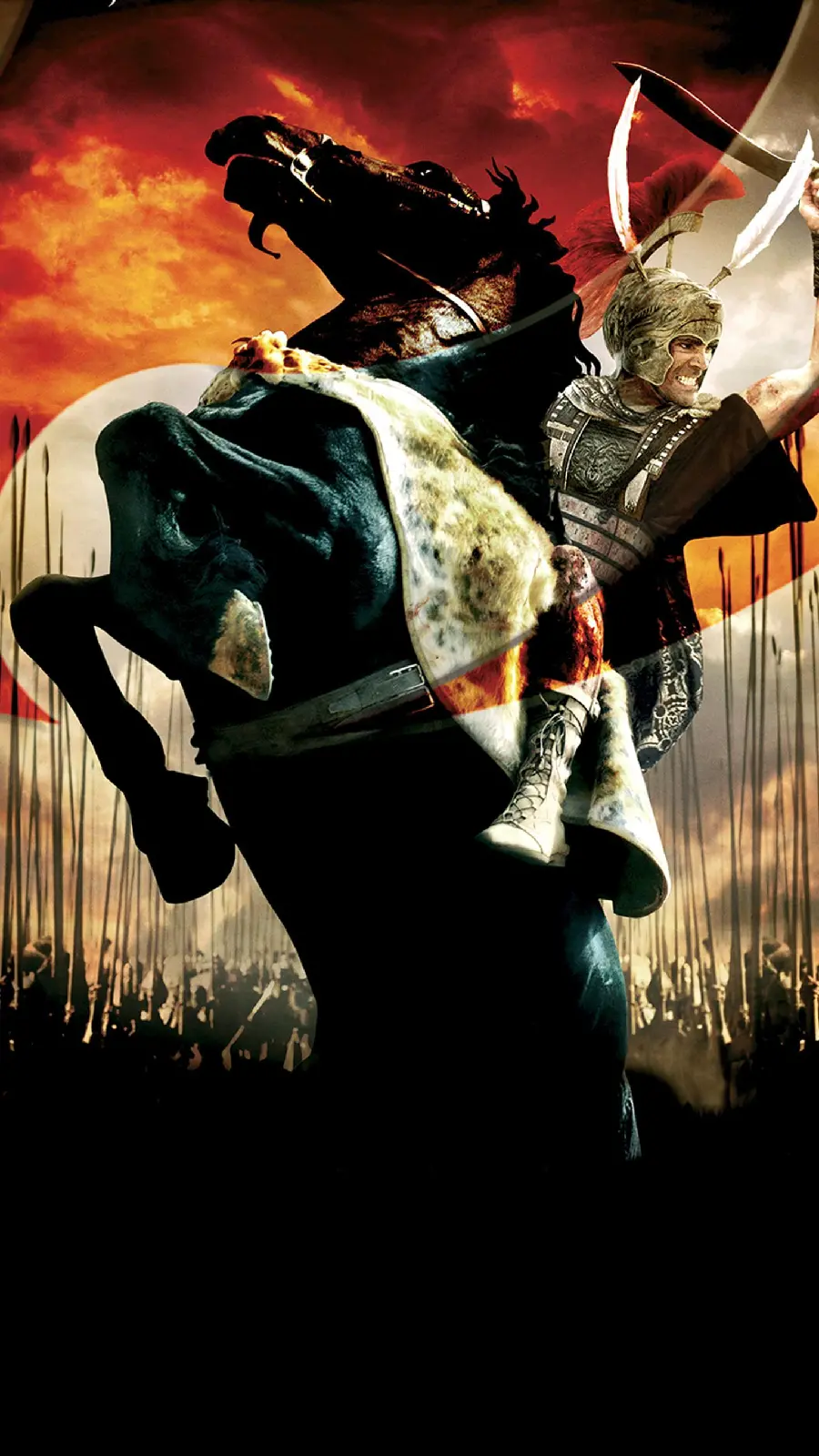 عکس فیلم اسکندر کبیر سوار بر اسب سیاه با لباس جنگ