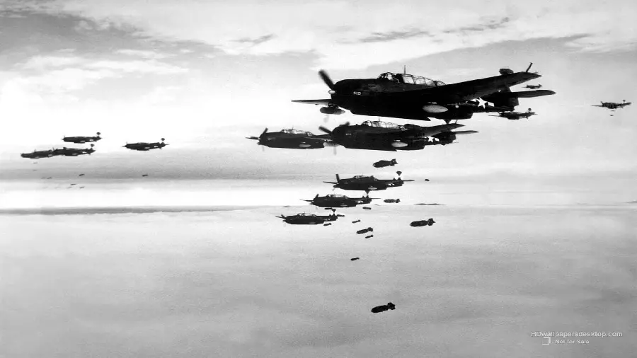 تصویر جنگ جهانی دوم و هواپیماها در حال بمباران
